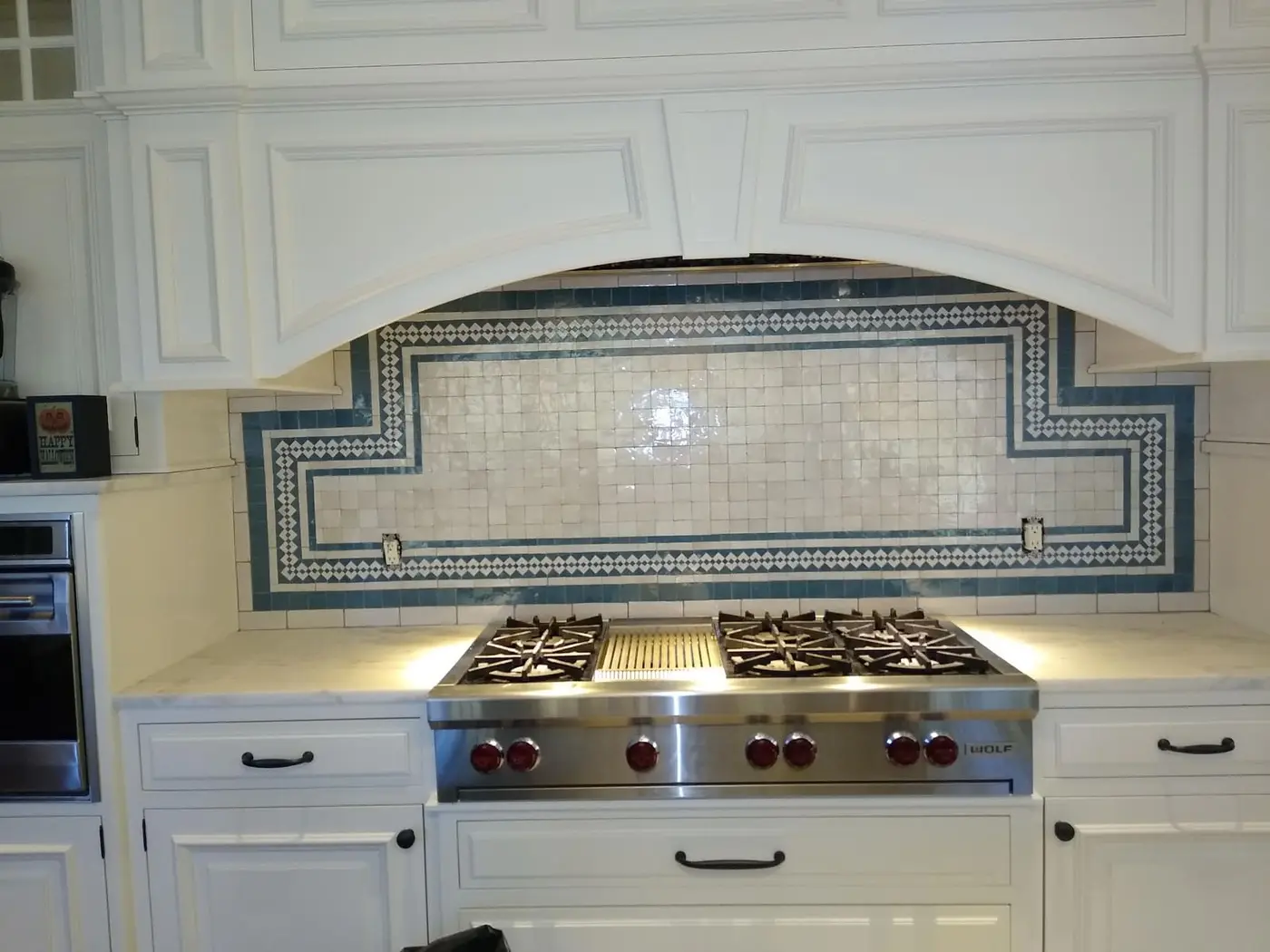 The same Stamford CT kitchen after a handmade Moroccan pattern backsplash install