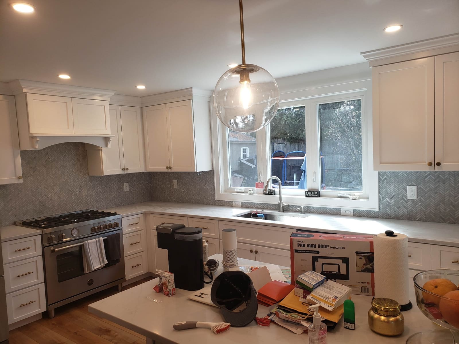 Chevron mosaic backsplash completed in Norwalk CT
