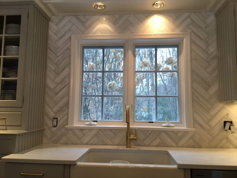 Herringbone marble backsplash in Glenville CT