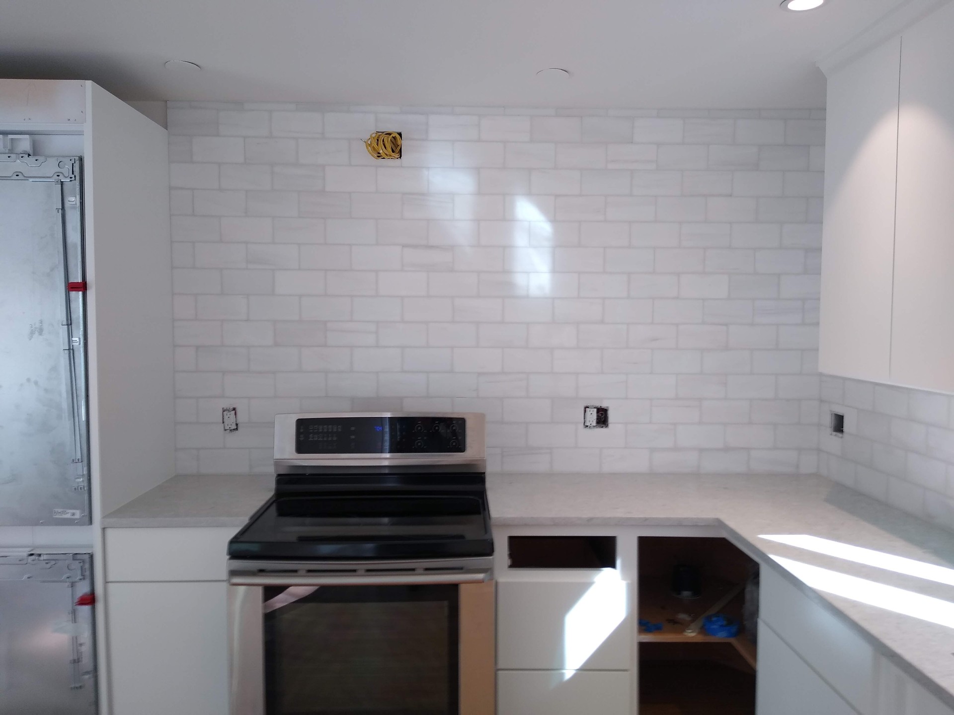 Marble subway backsplash in Harrison NY